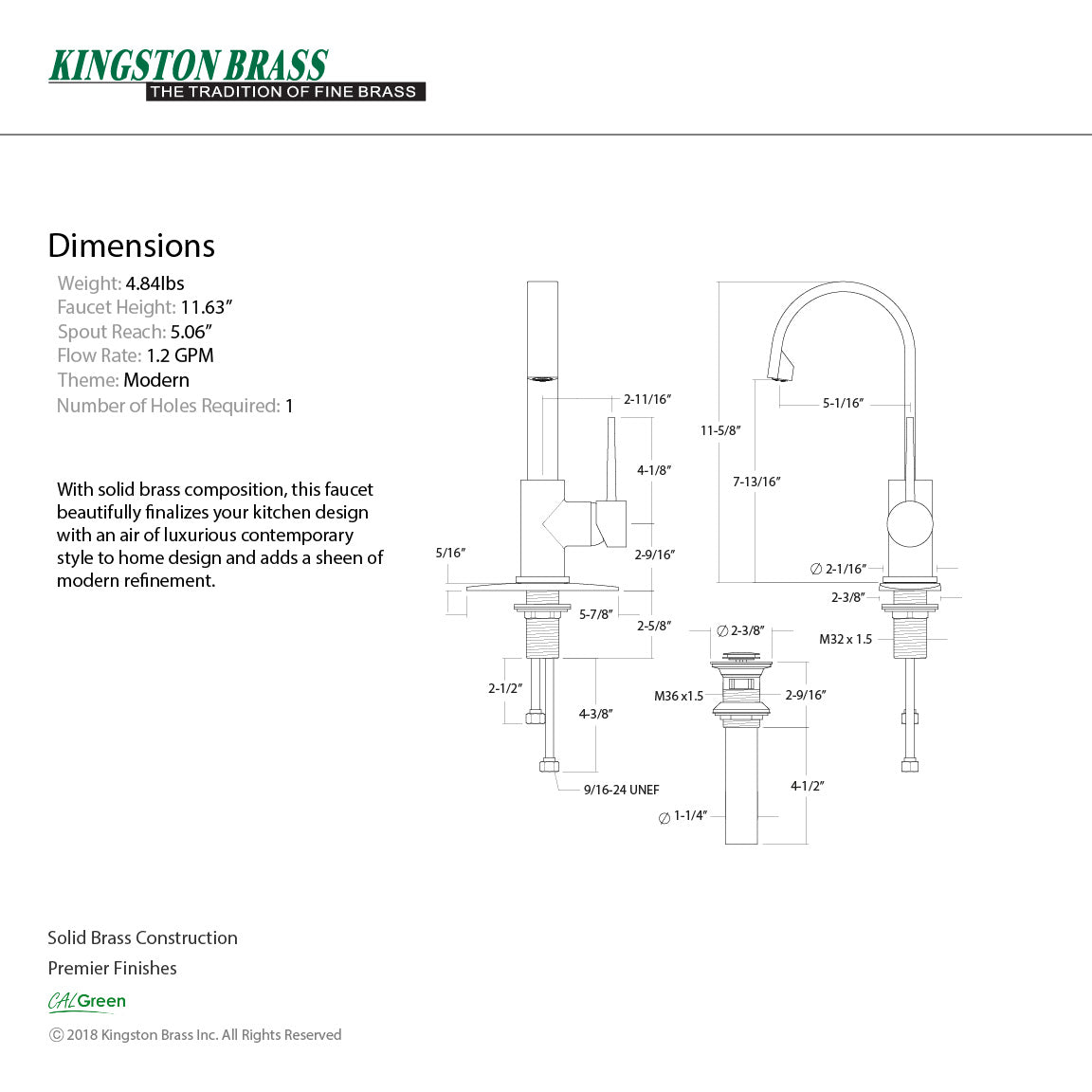 Kingston Sona LS8211NYL - New York One-Handle 1-Hole Bathroom Faucet with Deck Plate and Push Pop-Up Drain, Polished Chrome — thumbnail 3